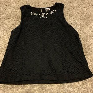 Black lace tank top with beaded neck